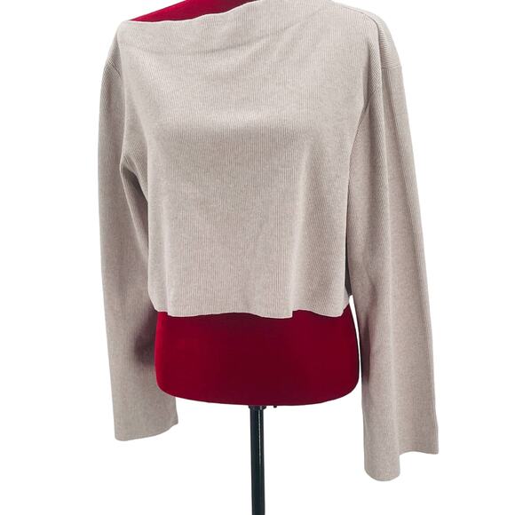 THEORY SZ L Asymmetric Knit Top In Oatmeal Crop Sweater NWT B99 - Picture 1 of 9
